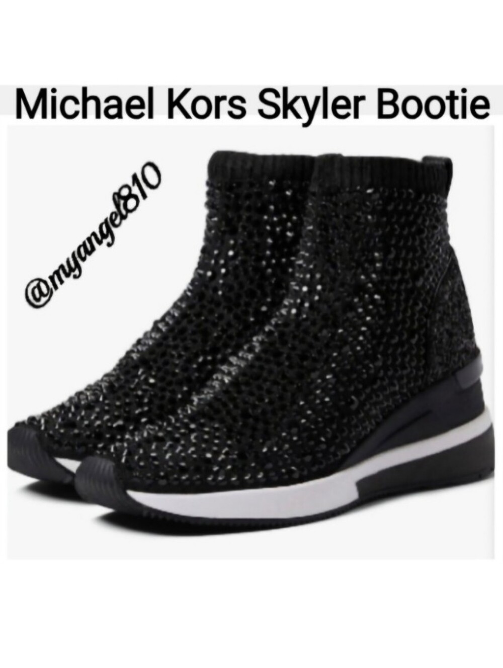 Michael Kors Black Crystal-Knit Skyler Bootie, Size 10